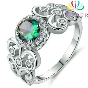 Stamped 18kt WGP Sterling Mystic Topaz ring, sz. 6